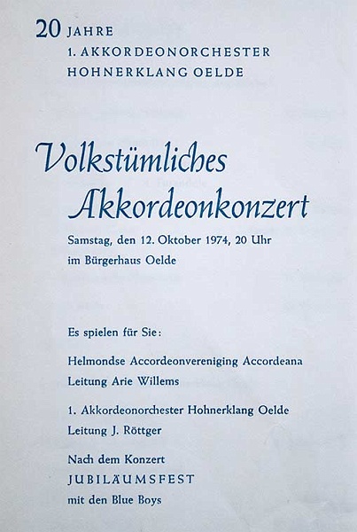Programma 20 jaar Hohnerklang Oelde, 1974.