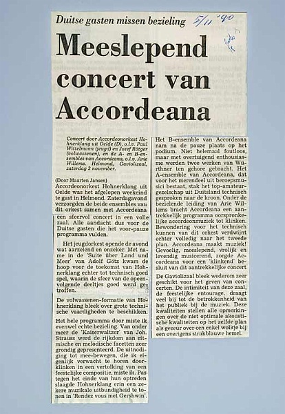 Accordeana komt er goed vanaf, 1990